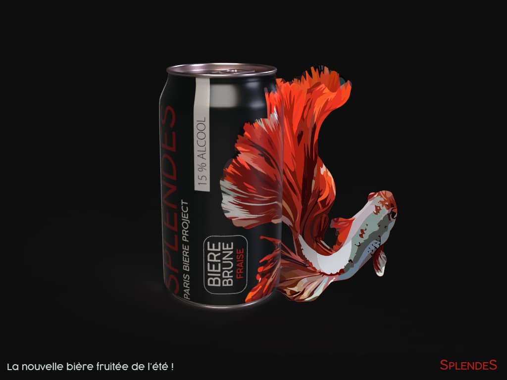 graphiste freelance nancy - packaging créé par Mogo graphiste d'une boisson alcoolisée selon le design et la beauté des poissons combattants, le nom de la marque