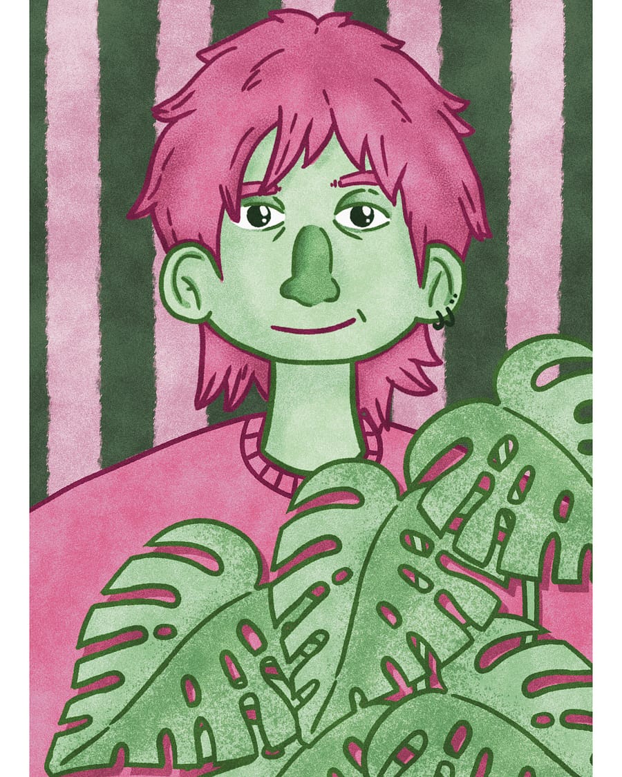 Affiche garçon à la monstera illustration végétale douce